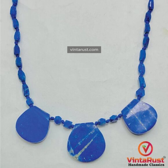 Blue Lapis Necklace, Handmade Gemstone Beaded Necklace, Natural Lapis Lazuli - Picture 6 of 13